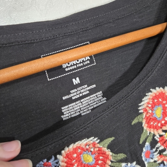 Sonoma Medium Black Floral Embroidered Cotton Shirt - Picture 3 of 4